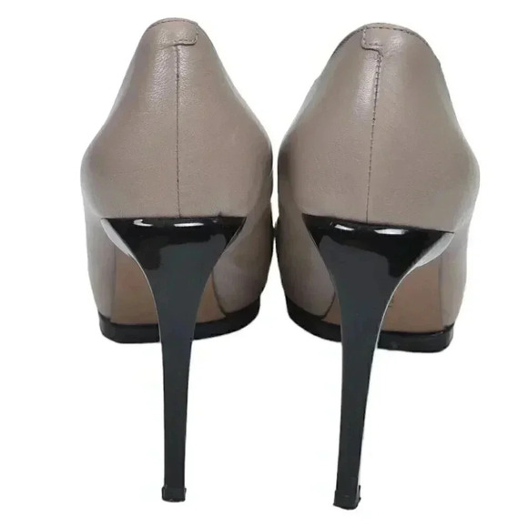Nine West Leather Platform Pump Stiletto Heel Open Toe Beige Tan Black Size 8 - Picture 5 of 10